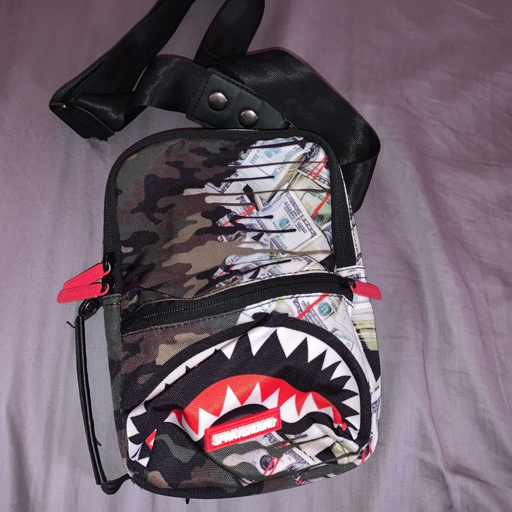 Sprayground Camo Money Shark Crossbody Bag